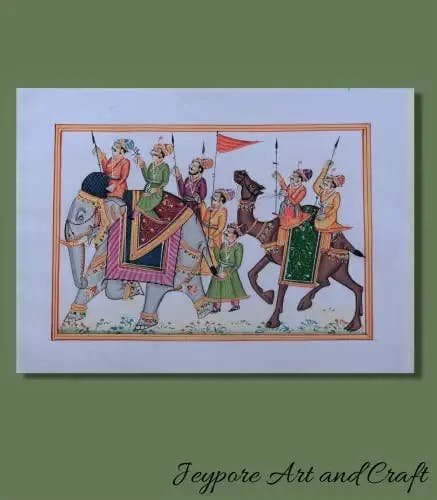 Rajasthani Maharajah Procession Painting Handmade Miniature Art on Silk PN12727