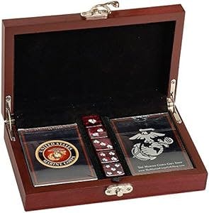 USMC Playing Cards with Marine Corps Dice Gift Set - Great Gift for Marines