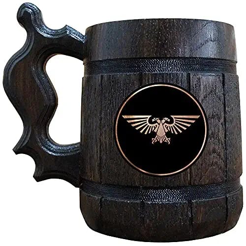 Imperial Aquila Beer Mug, Warhammer Wooden Beer Stein, 23 oz, Gamer Gift, Personalized Beer Stein, Warhammer 40K Tankard, Custom Gift for Men, Gift for Him