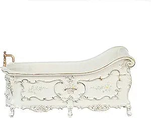 Miniature Hand Painted Style Bath Tub, White Finish, 5.12" L x 2 .36" W X 2.36" D, Gold Accents and Delicate Handpainted Floral Design, Dollhouse Miniatures.