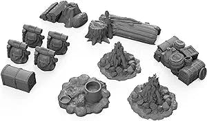 Camp Scatter Set DND Terrain 28mm for Dungeons and Dragons Terrain, D&D, Pathfinder, Warhammer 40k, RPG, Miniatures, Tabletop, D and D, Dungeons and Dragons Gifts