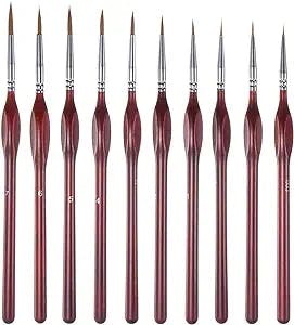HARFINGTON 10pcs Detail Paint Brushes Pointed Tip Nylon Hair Miniature Painting Brush for Watercolor Oil Acrylic Painting, Red