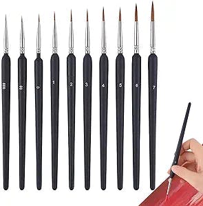 ZUKPUMNE Fine Brush, Miniature Brush Set of 10 Brushes for Fine Details | Mini Brush Set for Acrylic Paints, Watercolors, Oils, Nails, Scale Painting, Linear Drawing