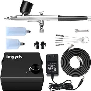 imyyds Airbrush Kit with Compressor, High Pressure Cordless Airbrush Gun, Portable Dual Action Airbrush Compressor Set, Handheld Mini Rechargeable Air Brushes for Painting (35PSI, Black)
