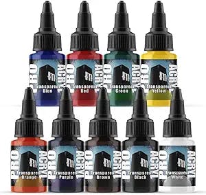 Monument Hobbies Pro Acryl Expansion Set #2 - Transparents! Acrylic Model Paints for Plastic Models - Miniature Painting, no-clog cap, comes loaded with glass agitator