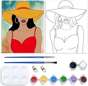 YAHOOO Canvas Painting Kit，Pre Drawn Canvas，Pre Drawn Canvas for Painting for Adults，Sip and Paint Kit，Painting for Adults,DIY Date Night Couple Activities (for Women)