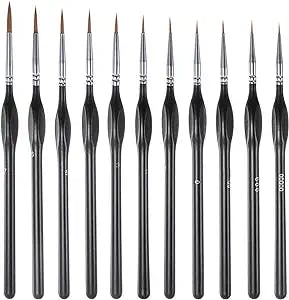 HARFINGTON 11pcs Detail Paint Brushes Pointed Tip Nylon Hair Miniature Painting Brush for Watercolor Oil Acrylic Painting, Black
