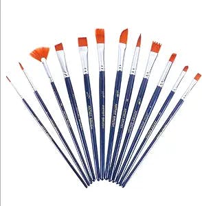 GUANGMING - Artist Paint Brushes,12 Pieces Acrylic Paints Brush Set with Wooden Handle, Nylon Hair Fine Flat Round Pointed Tip Fan Brush for Gouache,Miniature and Oil Painting