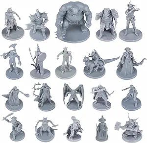Path Gaming 20 Unique Fantasy Tabletop Miniatures for Dungeons and Dragons Miniatures. 28MM Scaled 20 Unique Designs, Bulk Unpainted Miniatures, Great for D&D Miniatures
