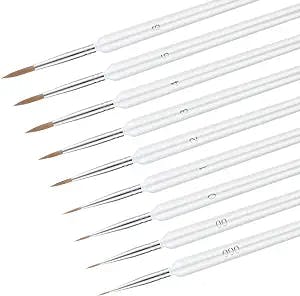 9pcs Fine Detail Paint Brush, Miniature Detail Paint Brushes with 9 Sizes Wooden Fine Tip Paint Brush for Watercolor Painting Acrylic Art Painting Model Drawing (White)