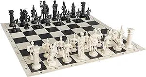 Roman Chess Set - Vinyl Chess Board Black / White- Size 17,3" + Roman Chess Pieces 3,75" Black / White