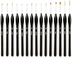 EDOSSA 15Pcs Miniature Detail Paint Brushes Set Multiple Models with Triangular Handle Nylon Hair Acrylic Painting Thin Hook Line Brush