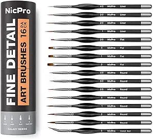 Nicpro 16 PCS Small Detail Paint Brush Set, Professional Miniature Painting Kit Fine Detail Brushes for Watercolor Oil Acrylic, Craft, Models, Rock Painting, Paint by Number- Come with Holder & Bag