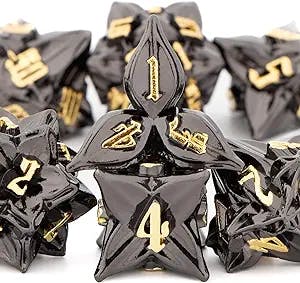 KERWELLSI Metal DND Dice Set, Leaf Black D&D Dice Set, 7 Pcs Dungeons and Dragons Dice, Role Playing D and D Dice, RPG Polyhedral Dice Set