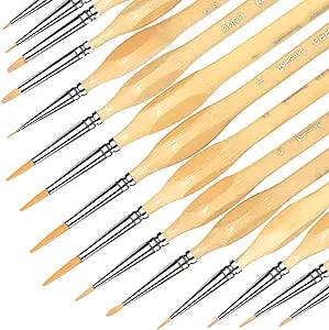 Kecio 15 Pcs Paint Brush Set, Miniature Detail, Nylon Hair, Paint Brushes for Oil, Acrylic, Watercolor, and Gouache, Detail Paint Brush with Natural Wood Handle, Great for Beginners and Professionals