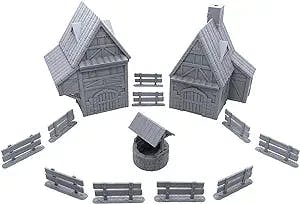 EnderToys Village Bundle, Terrain Scenery for Tabletop 28mm Miniatures Wargame, 3D Printed and Paintable