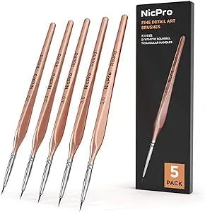 Nicpro Detail Paint Brushes 5 PCS Extra Fine Tip 000 Professional Miniature Painting Artist Set Round 3/0 for Micro Watercolor Oil Acrylic Craft Models Rock Army Paint By Number for Adult