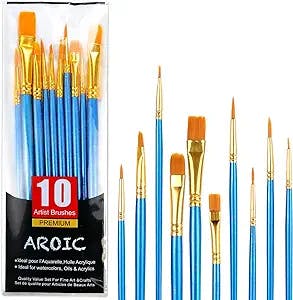 Acrylic Paint Brush Set, 1 Packs / 10 pcs Watercolor Brushes Painting Brush Nylon Hair Brushes for All Purpose Oil Watercolor Painting Artist Professional Kits.…