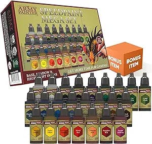 The Army Painter Speedpaint Mega Set - 24 x 18ml Speed Model Paint Kit Pre Loaded with Mixing Balls and 1 Brush Model Paint Set for Plastic Models with Free Bonus Item