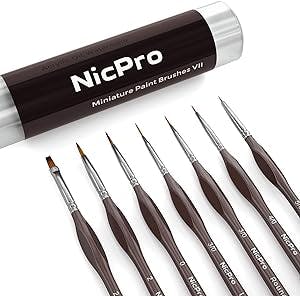 Nicpro Miniature Detail Paint Brush Set, 7 Micro Professional Small Fine Painting Brushes for Watercolor Oil Acrylic,Craft Scale Models Rock Painting & Paint by Number for Adult-Come with Holder