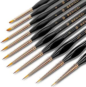 Professional Miniature Paint Brushes - Paint Brush Set of 10 Detail Paint Brushes - for Fine & Art Painting - w/Comfortable Grip Handles - Perfect for Acrylic, Watercolor, Oil, Models, Warhammer 40k