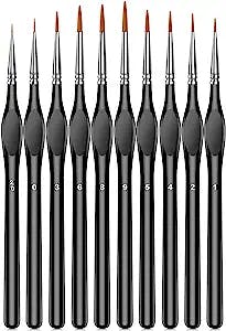 Miniature Paint Brushes,10Pcs Small Fine Tip Paintbrushes, Micro Detail Paint Brush Set, Triangular Grip Handles Art Brushes Perfect for Acrylic, Watercolor, Oil, Craft, Models, Warhammer 40k (Black)