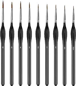 Miniature Paint Brushes, 9Pieces Detail Paint Brush Set, Triangular Grip Handles Model Paint Brushes for Acrylic, Watercolor, Oil, Nail, Face, Warhammer 40K, Scale Painting, Line Drawing