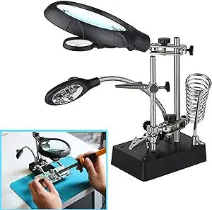 Dandelion 2.5X 7.5X 10X LED Light Magnifier Soldering Station,Magnifying Desk Lamp Helping Hand Repair Clamp Alligator Auxiliary Clip Stand Desktop Magnify Glass for Painting Miniature,Jewelry Pieces