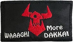 Warhammer 40K Ork More Dakka Patch Black Background - Funny Tactical Military Morale Embroidered Patch Hook Fastener Backing