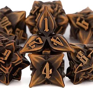 KERWELLSI Metal DND Dice Set, Leaf D&D Dice Set, 7 Pcs Dungeons and Dragons Dice, D and D Dice for Critical Role Playing, Polyhedral Dice Set with Box