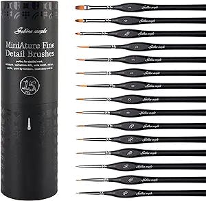 Miniature Paint Brushes, 15PC Model Brushes Micro Detail Paint Brush Set, Fine Detailing for Acrylics, Oils, Watercolors & Paint by Number, Citadel, Figurine, Warhammer 40k (Black)