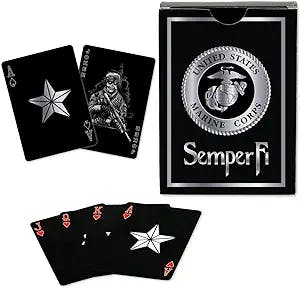 Military Gift Shop USMC Black & Silver Foil Metallic Marine Corps Playing Cards