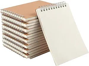 HOZEON 20 PCS A6 Size Top Spiral Bound Sketch Notebooks, Blank Kraft Brown Cardboard Cover Sketch Pad for Animation, Sketching, Drawing, Doodling and Journaling, 60 Sheets for Each Pad