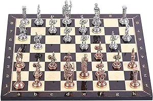 GiftHome Antique Copper Roman Figures Metal Chess Set for Adults,Handmade Pieces and Walnut Patterned Wood Chess Board King 2.8 inc