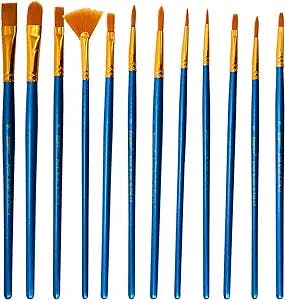 12Pcs Paint Brushes Set Nylon Hair Brushes for Acrylic Oil Watercolor Craft Face Rock Canvas Painting, Fine Detail Miniature, Artist Professional Painting Kits, Adults/Kids Arts Crafts