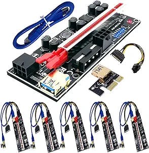 BTBcoin 6 Pack PCI-E Riser 010S GPU Riser Adapter Card PCI-Express 1X to 16X Riser Card with 8 Solid Capacitors for Bitcoin Ethereum Mining