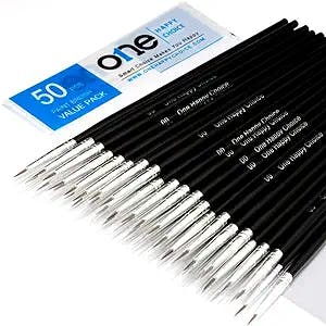 50 Pcs Pack of Synthetic Sable Fine Detail Paint Brushes Set for Miniature, Scale Model, Art Painting in Acrylic, Oil, Watercolor - Pointed Round (Size #00 (Small))