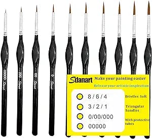 Sdanart Detail Paint Brush Set：10pcs Miniature Paint Brush Kit Fine Paint Brushes for Acrylic Painting，Model，Watercolor，Oil，Face ，Nail ，Line Drawing