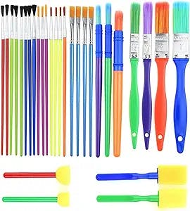 30Pcs Paint Brushes for Kids Washable Sponge Painting Brushes Great with Watercolors, Acrylic & Washable Paints Early Learning Sponge Painting Tools Arts Craft for Toddlers and Kids