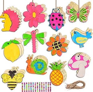 60 Pieces Unfinished Spring Wooden Cutouts, 12 Styles Butterfly Bee Wood Slices Flower Unfinished Wood Cutouts Blank Wooden Paint Crafts for Kids Painting, DIY Crafts Home Decoration Craft Project