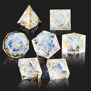 Cttasty DND Dice Set Resin Sharp Edge Dice Set Handmade 7pcs Polyhedral Dice Set DND RPG MTG Role Playing Game Dice Set D&D Dice with Gift Case for DND Dungeons and Dragon (Yellow)