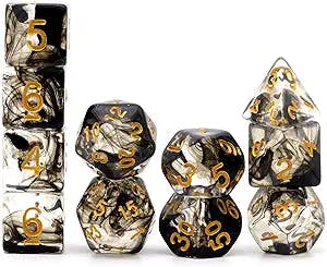 Haxtec 11PCS DND Dice Set: Rolling in Style with Black Smoke Swirl