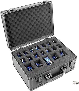 CASEMATIX 14" Miniature Storage Locking Box with 2 Miniature Storage Foam Trays - Aluminum Frame Miniature Carrying Case with Customizable Foam Tray for Miniatures with Locking Latches and Two Keys