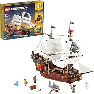 LEGO Creator 3in1 Pirate Ship 31109 Toy with Inn & Skull Island, Gift for Kids, Boys & Girls Age 9 Plus Years Old with Minifigures and Shark Figure