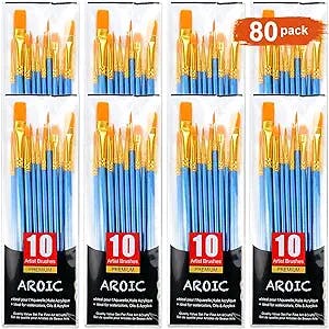Paint Brush Set, Nylon Hair Brushes for Acrylic Oil Watercolor Painting Artist Professional Painting Kits (8 Packs of 80PCS)