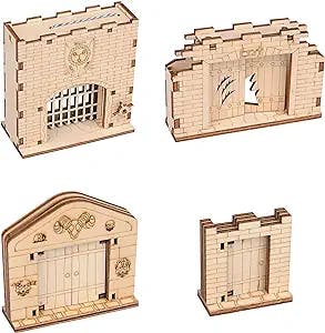 Dungeon Door & Portcullis Gate Miniatures (Set of 4) Wooden Laser Cut Open and Closed Fantasy Terrain 28mm Scale for Dungeons & Dragons, Pathfinder, D&D and Other Tabletop RPG