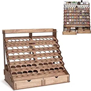 PLYDOLEX Wooden Paint Organizer for 74 Bottles of Paints and 14 Paint Brushes - Paint Rack Organizer with 2 Cabinets for Art Tools and 6 Miniature Stands - Modular Paint Rack for Miniature Paint Set