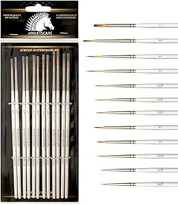 MyArtscape Artist Supplies Miniature Paint Brushes, Set of 12 for Detail & Fine Point Painting - use with Acrylic, Watercolor, Oil, Gouache - for Pinstriping, Warhammer 40k, Models & Lettering