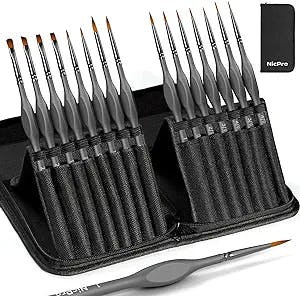 Nicpro 15 Pack Miniature Painting Set, Fine Detail Paint Brushes for Models, Acrylic Watercolor Oil, Ceramic, Shoe, Citadel, Art Figure Paint by Number - Thin Artist Kit Nylon Holder