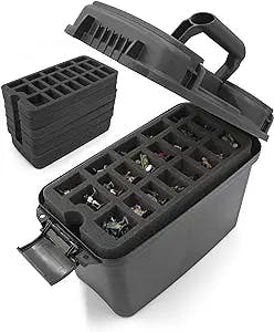 CASEMATIX Miniature Storage Hard Shell Figure Case - 105 Slot Figurine Carrying Case with Customizable Foam Tray Compatible with Warhammer 40k, DND & More!